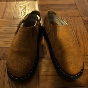 Doc Martens suede mules in dark tan